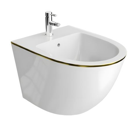 WC- und Bidet-Set Ben, Gold Line, 49x36 cm, Hängemontage, Duroplast-Deckel, Sanitärkeramik