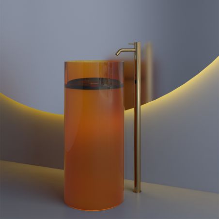 Freistehendes Waschbecken, CristalMood, Transparent Gold, Ventil inklusive, 45x45x83 cm, Sole