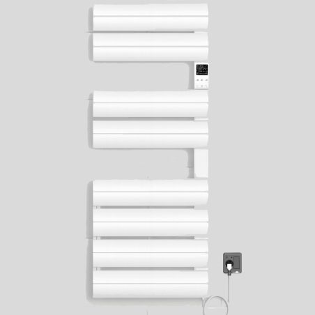 Elektrischer Handtuchheizkörper, 500 W, 230 V, Weiß, 3 Stufen, Digitalthermostat, 6 Programme, 8 Elemente, 105x55 cm, Reina