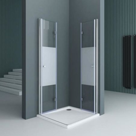 Duschkabine EGO-26, Pendeltüren, 6-mm-Sicherheitsglas, Teilweise Satiniert, Maße nach Wahl