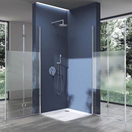 Duschkabine EGO-26, Pendeltüren, 6-mm-Sicherheitsglas, Teilweise Satiniert, Maße nach Wahl