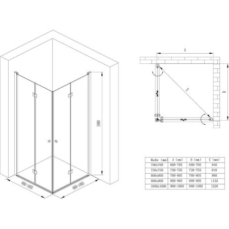 Duschkabine EGO-26, Pendeltüren, 6-mm-Sicherheitsglas, Transparent, Maße nach Wahl