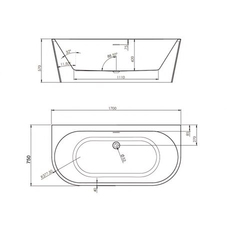 Freistehende Badewanne, glänzend Weiß, thermoaktives Acryl, 170x75 cm, EGO 519