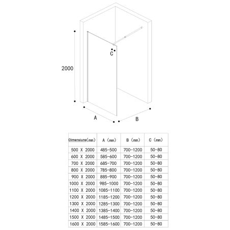 Walk-In Duschwand, Sicherheitsglas, Graphit-Finish 10 mm, 100, 120, 140 cm, Lotus-Effekt, Sicilia