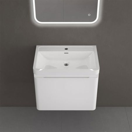 Badezimmermöbel aus MDF lackiertes, Mineralguss-Waschbecken, Soft-Close-System, 60x42x55 cm, glänzend Weiß, Verona