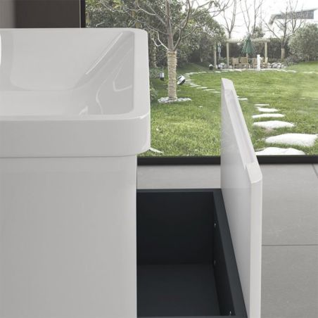 Badezimmermöbel aus MDF lackiertes, Mineralguss-Waschbecken, Soft-Close-System, 60x42x55 cm, glänzend Weiß, Verona