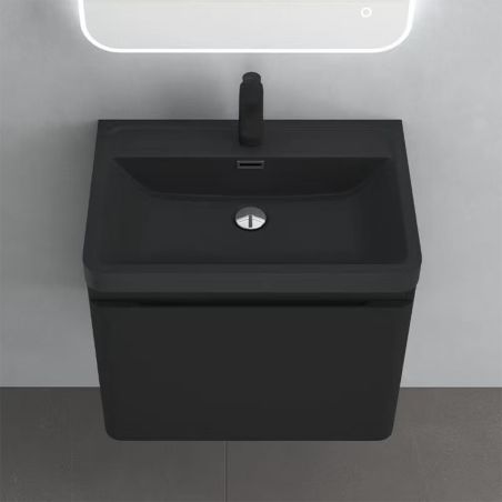 Badezimmermöbel aus MDF lackiertes, Mineralguss-Waschbecken, Soft-Close-System, 60x42x55 cm, Mattschwarz, Verona