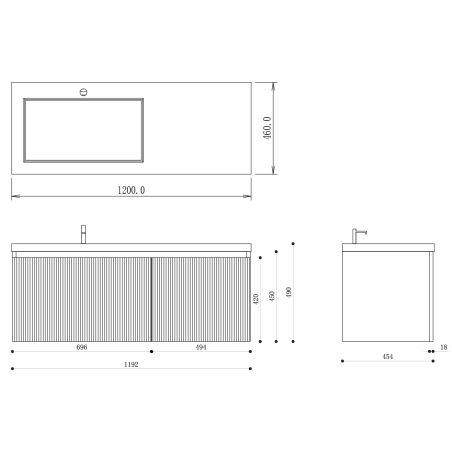 Badezimmermöbel aus MDF, Fronten mit Rillenmuster, Waschbecken aus Verbundwerkstoff, Soft-Close, 120 x 46 x 49 cm, Weiß, Evo