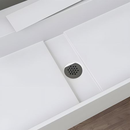 Waschbecken 6028, Weiß, 120 x 40 cm, verdeckter Abfluss, ohne Hahnloch, Aufsatzmontage, Mineralwerkstoff