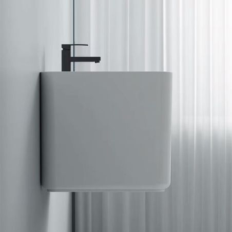 Waschbecken, glänzend Weiß, wandhängende Montage, mit Armaturenloch 50x40 cm, Alfonso