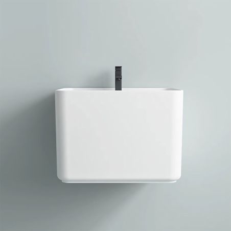 Waschbecken, glänzend Weiß, wandhängende Montage, mit Armaturenloch 50x40 cm, Alfonso