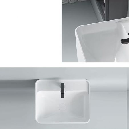 Waschbecken, glänzend Weiß, wandhängende Montage, mit Armaturenloch 50x40 cm, Alfonso