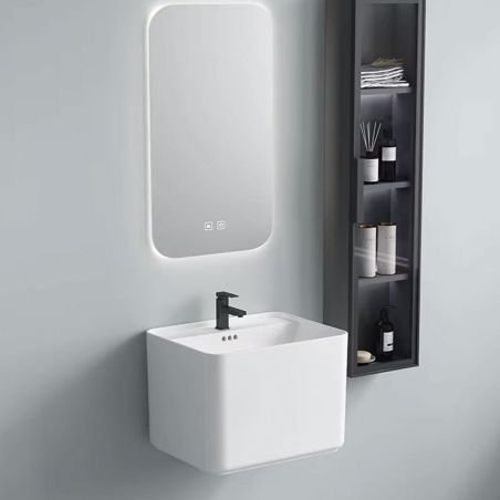 Waschbecken, glänzend Weiß, wandhängende Montage, mit Armaturenloch 50x40 cm, Alfonso