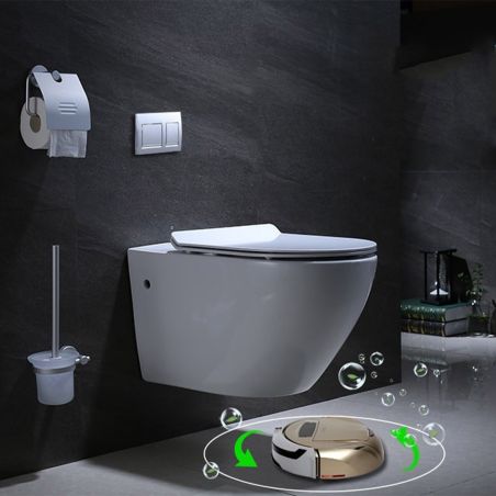 WC-Schüssel mit Bidetfunktion, Taharet, Warm-/Kaltwasserarmatur, Weiß, wandhängend , Soft-Close Deckel, 55x36 cm, Angi