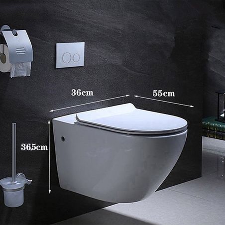 WC-Schüssel mit Bidetfunktion, Taharet, Warm-/Kaltwasserarmatur, Weiß, wandhängend , Soft-Close Deckel, 55x36 cm, Angi