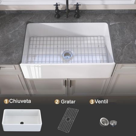 Küchenspüle, Frontschürze, offen, Farmhouse-Stil, 61x45 cm, Weiß, Etna