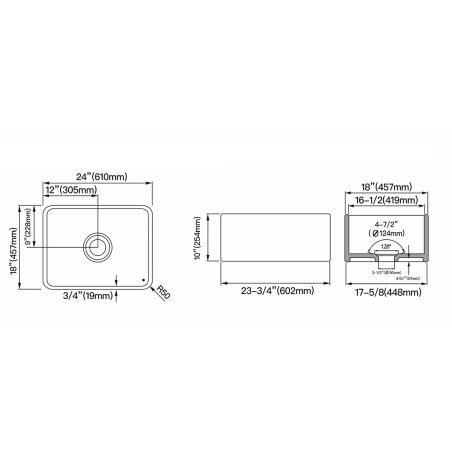 Küchenspüle, Frontschürze, offen, Farmhouse-Stil, 61x45 cm, Weiß, Etna