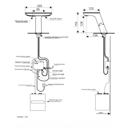 Waschbeckenarmatur, Digitales LED-Display, Wasser- und Seifensensor, 3-Liter-Reservoir inklusive, Schwarz, Anais