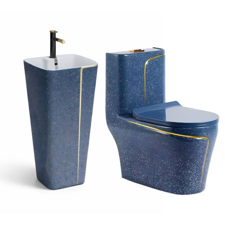 Waschbecken Lazio, Terrazo-Blau, 43 x 36 x 85 cm, Bodenmontage, mit Loch für Wasserhahn