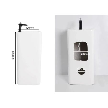 Standwaschbecken Bufon, Weiß, 40x40x84 cm, mit Hahnloch, Bodenmontage, Sanitärkeramik