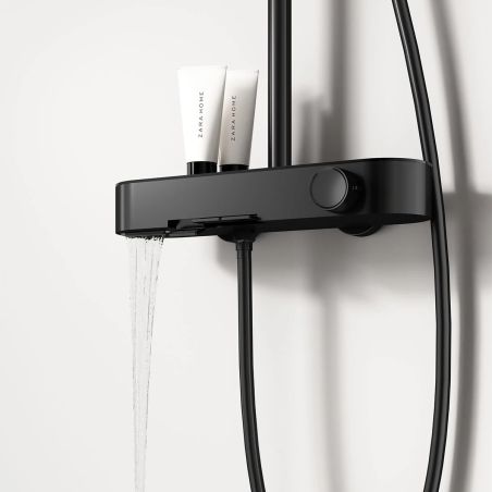 Dusch- und Badewannensystem, 3 Funktionen, Piano Keys-Armatur, Wandhalterung für Gegenstände, Edelstahl, Mattschwarz, Nero