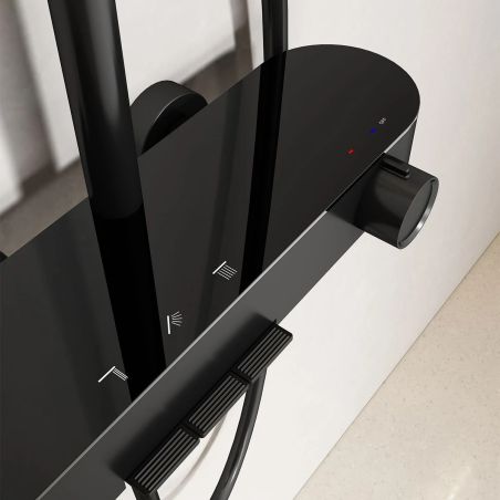 Dusch- und Badewannensystem, 3 Funktionen, Piano Keys-Armatur, Wandhalterung für Gegenstände, Edelstahl, Mattschwarz, Nero