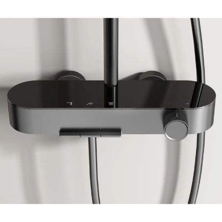 Dusch- und Badewannensystem, 3 Funktionen, Piano Keys-Armatur, Wandhalterung für Gegenstände, Edelstahl, Mattschwarz, Nero