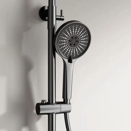 Dusch- und Badewannensystem, 3 Funktionen, Piano Keys-Armatur, Wandhalterung für Gegenstände, Edelstahl, Mattschwarz, Nero