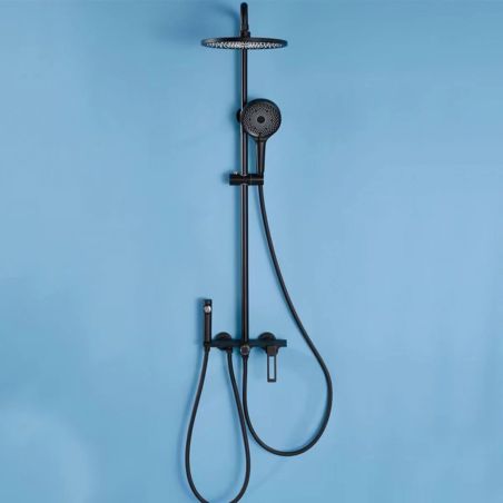 Duschsystem und Badewanne mit 2 Handbrausen, 3 Funktionen, Wandmontage, Edelstahl, Mattschwarz, Eleganza