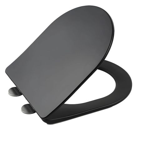 Slim-Deckel aus Duroplast mit Soft-Close-Funktion, einstellbarem Abstand, Quick Release, für WC-Becken Ben Schwarz Gold Marmor