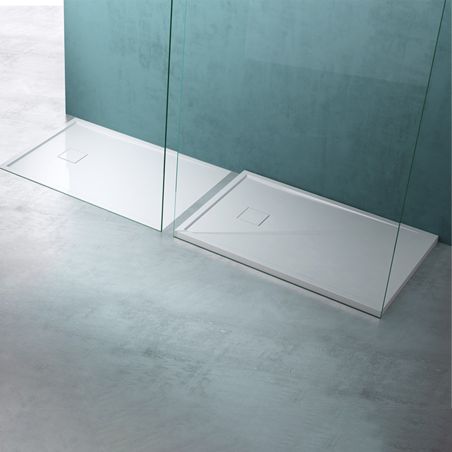 Duschwanne GEO8, Marmorverbundstoff, verdeckte Ablaufrinne, 5 cm Höhe, 80-90 x 120-140 cm