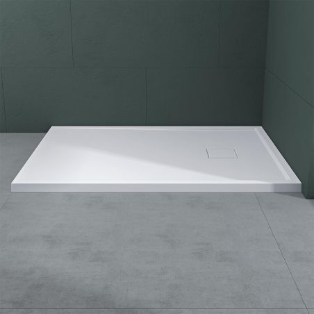 Duschwanne GEO8, Marmorverbundstoff, verdeckte Ablaufrinne, 5 cm Höhe, 80-90 x 120-140 cm