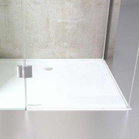 Glasduschkabine 04, feste Wand und Flügeltür, 6 mm Sicherheitsglas, Größe 75-100 x 90-140 cm