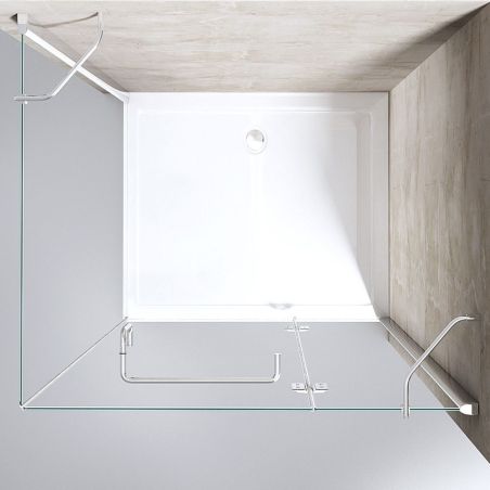 Glasduschkabine 04, feste Wand und Flügeltür, 6 mm Sicherheitsglas, Größe 75-100 x 90-140 cm