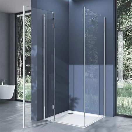 Duschkabine EGO-05, feste Wand und Batanta-Tür, 6 mm Sicherheitsglas, transparent, Maße 70-100 x 90-140 cm