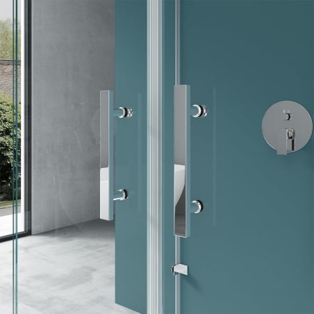 Duschkabine 40, 3 Seiten, Flügeltüren mit 180-Grad-Öffnung, 8 mm Glas, Maße 80-90 x 120 cm