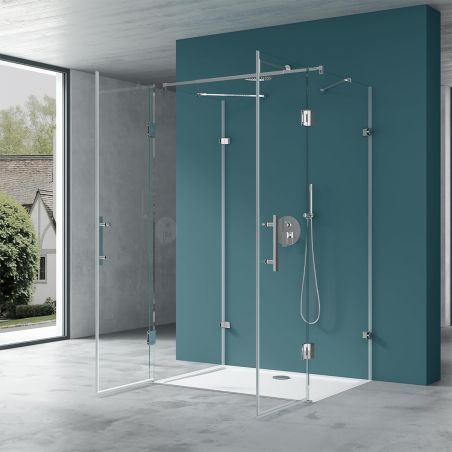 Duschkabine 40, 3 Seiten, Flügeltüren mit 180-Grad-Öffnung, 8 mm Glas, Maße 80-90 x 120 cm