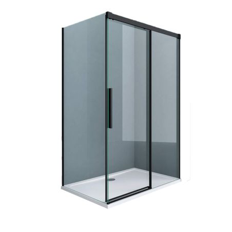 Duschkabine Ego 12, mattschwarz, 80,90,100 x 100,120,140 cm, 6 mm Sicherheitsglas, feste Wand, Schiebetür, Easy Clean