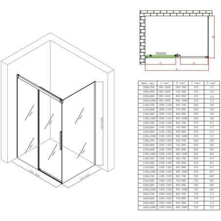 Duschkabine Ego 12, mattschwarz, 80,90,100 x 100,120,140 cm, 6 mm Sicherheitsglas, feste Wand, Schiebetür, Easy Clean