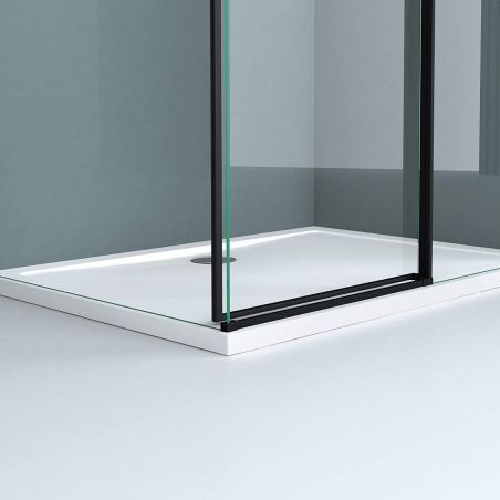 Duschkabine Ego 12, mattschwarz, 80,90,100 x 100,120,140 cm, 6 mm Sicherheitsglas, feste Wand, Schiebetür, Easy Clean