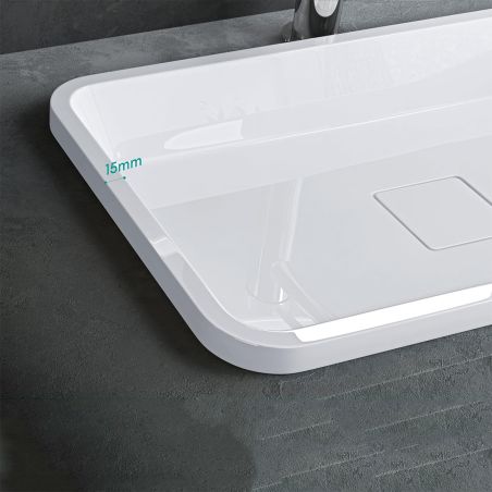 Waschbecken 104, Weiß, glänzend, 60-53x33-38 cm, halb eingebaut, Marmorverbundstoff, verdeckter Abfluss