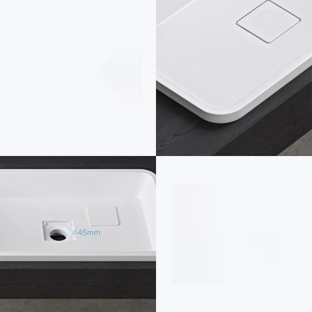 Waschbecken 104, Weiß, glänzend, 60-53x33-38 cm, halb eingebaut, Marmorverbundstoff, verdeckter Abfluss