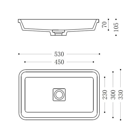 Waschbecken 104, Weiß, glänzend, 60-53x33-38 cm, halb eingebaut, Marmorverbundstoff, verdeckter Abfluss