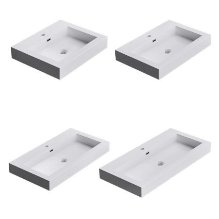 Waschbecken 18, Weiß, hängend, halb eingebaut oder auf der Arbeitsplatte montiert, 60, 73 oder 90 cm, Marmorverbundstoff