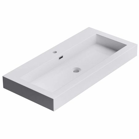 Waschbecken 18, Weiß, hängend, halb eingebaut oder auf der Arbeitsplatte montiert, 60, 73 oder 90 cm, Marmorverbundstoff