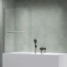 Badewannenabtrennung EGO-1121, 6 mm Sicherheitsglas, transparent oder teilweise sandgestrahlt, 94 x 140 cm, um 180° schwenkbar