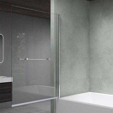 Badewannenabtrennung EGO-1121, 6 mm Sicherheitsglas, transparent oder teilweise sandgestrahlt, 94 x 140 cm, um 180° schwenkbar