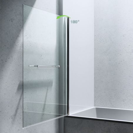Badewannenabtrennung EGO-1121, 6 mm Sicherheitsglas, transparent oder teilweise sandgestrahlt, 94 x 140 cm, um 180° schwenkbar
