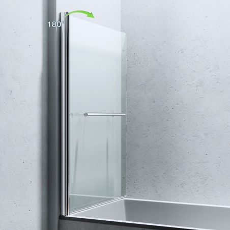 Badewannenabtrennung EGO-1121, 6 mm Sicherheitsglas, transparent oder teilweise sandgestrahlt, 94 x 140 cm, um 180° schwenkbar