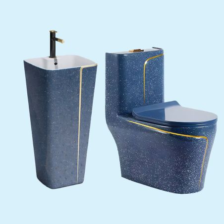 Waschbecken Lazio, Terrazo-Blau, 43 x 36 x 85 cm, Bodenmontage, mit Loch für Wasserhahn